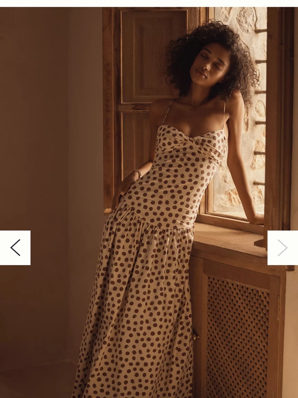 NWT S/W/F Polka Dot Spaghetti-Strap Maxi Dress - Cream/Brown